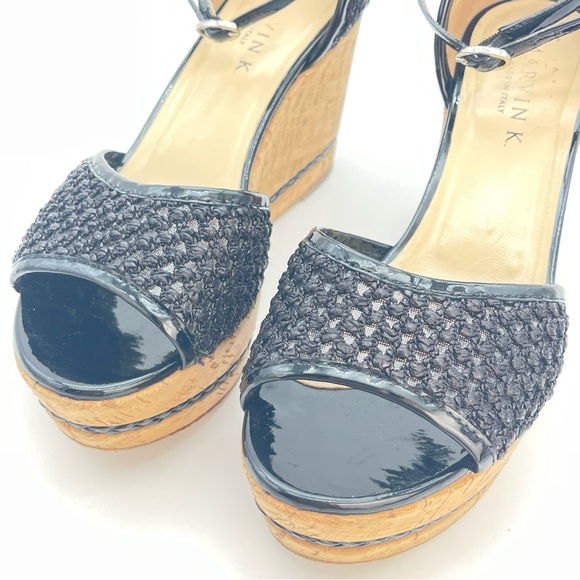 Marvin K Italian Black Wedge Heels ‘Bianca’ Mesh Cork High Heel Sandals | Size 8 - Picture 6 of 13
